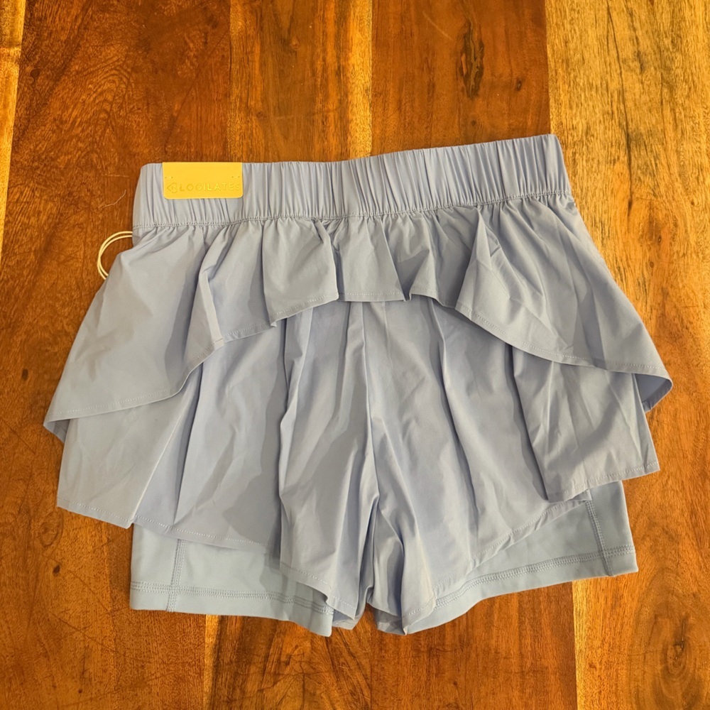 Blogilates Women's Woven Ruffle Shorts - blue- size S - Picture 3 of 4
